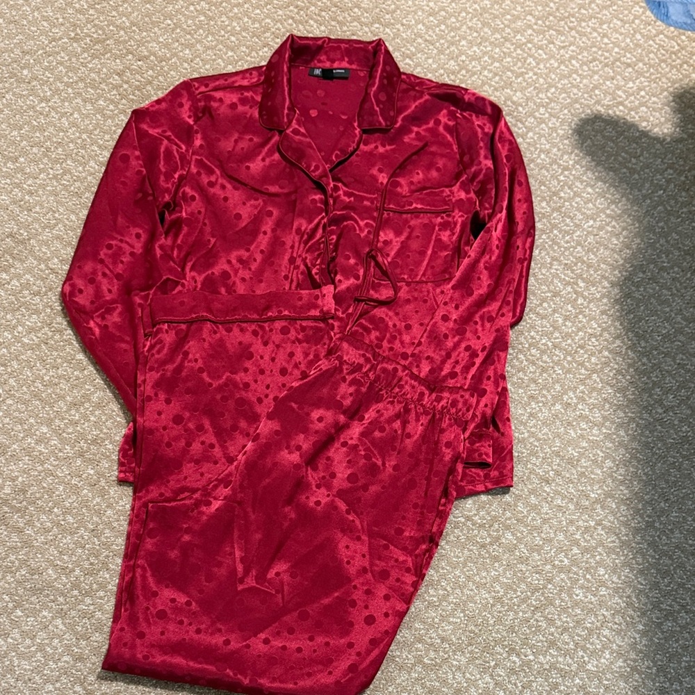 INC International Concepts Red Polka Dot Satin Pajama Top